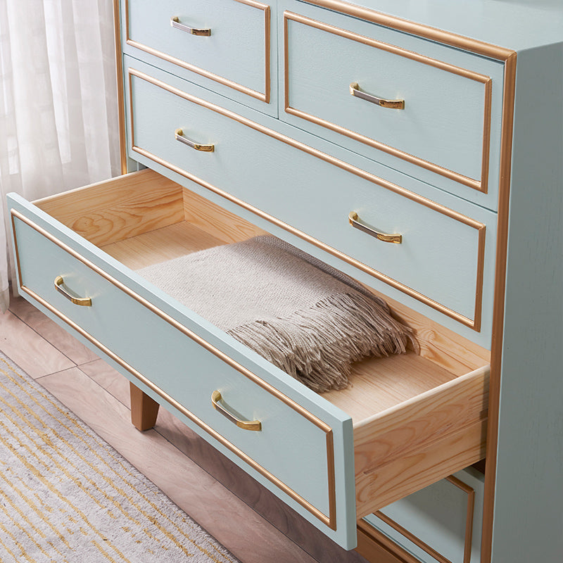 Mid-century Modern Wooden Chest in Blue Rectangle Accent Chest with Drawers