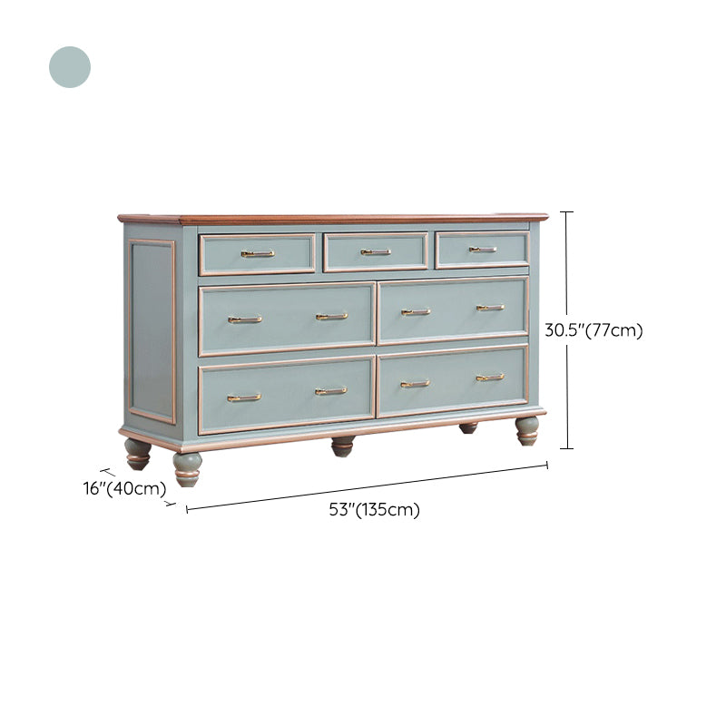 Mid-century Modern Wooden Chest in Blue Rectangle Accent Chest with Drawers