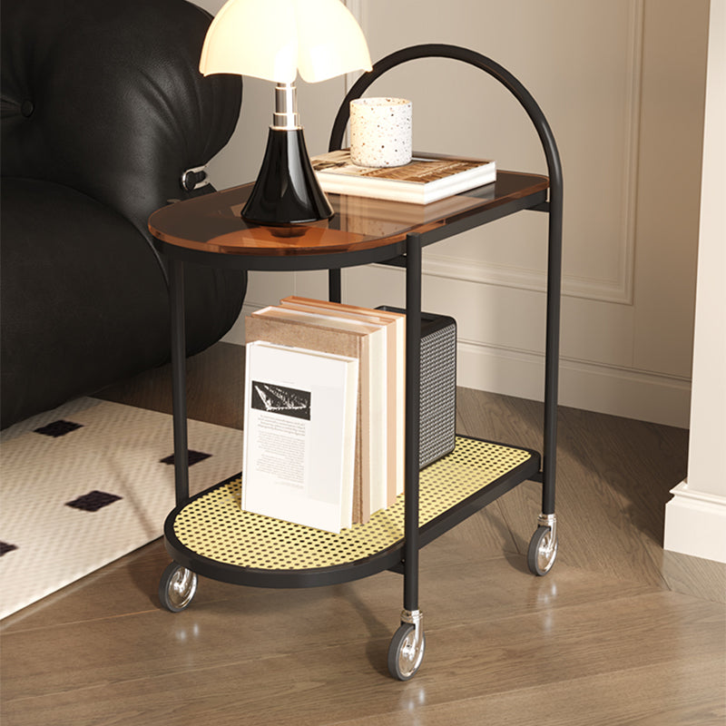 23.62" Wide Metal Side Table Oval Glass Top Sofa Side Accent Table