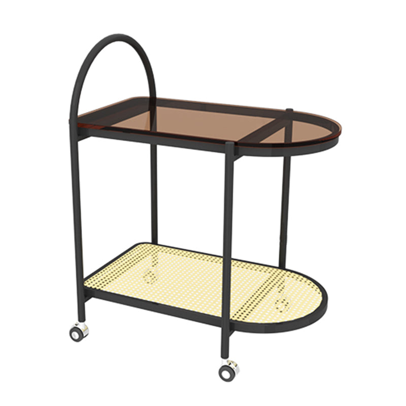 23.62" Wide Metal Side Table Oval Glass Top Sofa Side Accent Table