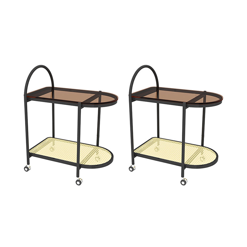23.62" Wide Metal Side Table Oval Glass Top Sofa Side Accent Table