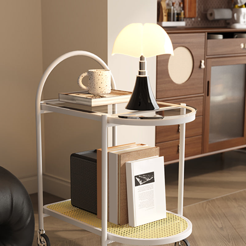 23.62" Wide Metal Side Table Oval Glass Top Sofa Side Accent Table