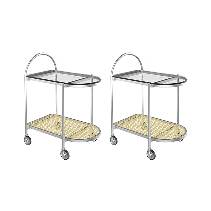 23.62" Wide Metal Side Table Oval Glass Top Sofa Side Accent Table