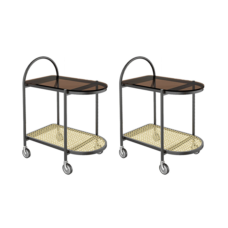 23.62" Wide Metal Side Table Oval Glass Top Sofa Side Accent Table