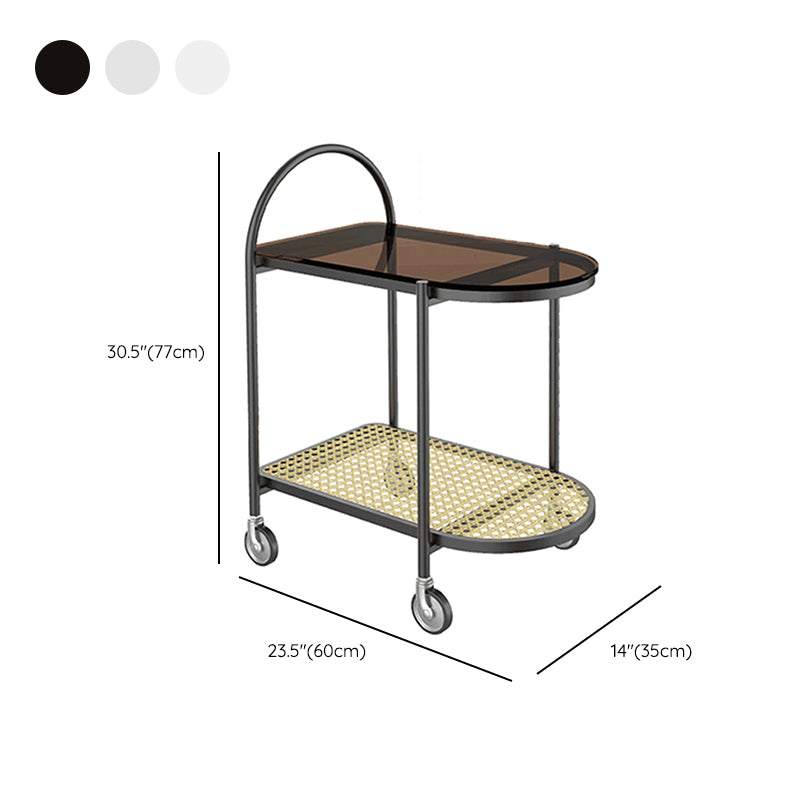 23.62" Wide Metal Side Table Oval Glass Top Sofa Side Accent Table