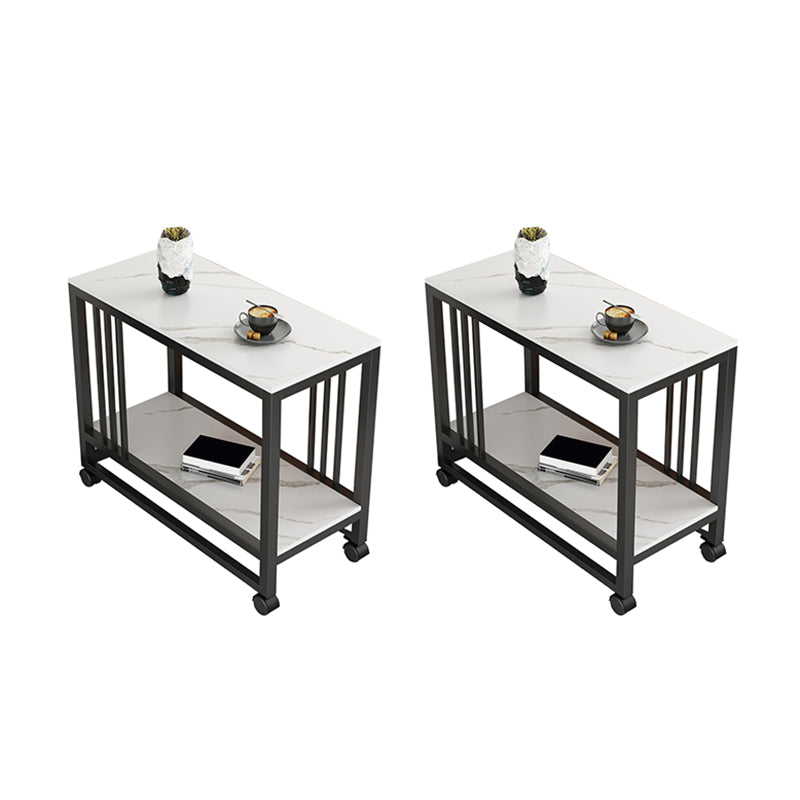 Metal Frame End Table 2-Tier Stone Top Accent Side Table with Shelf