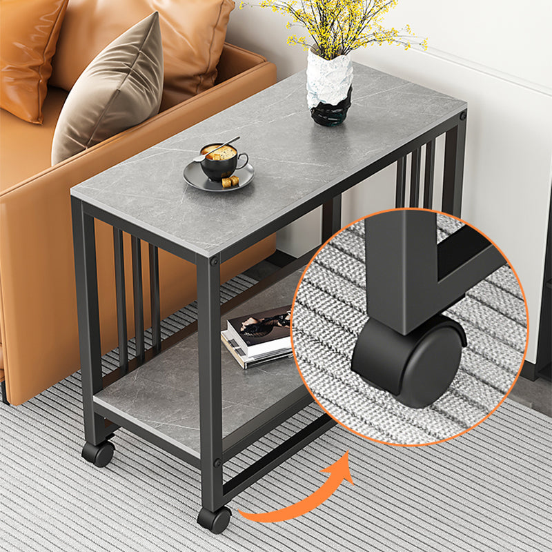 Metal Frame End Table 2-Tier Stone Top Accent Side Table with Shelf