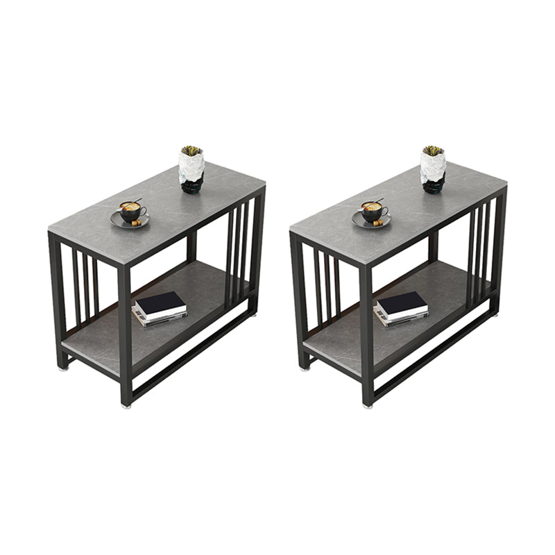 Metal Frame End Table 2-Tier Stone Top Accent Side Table with Shelf