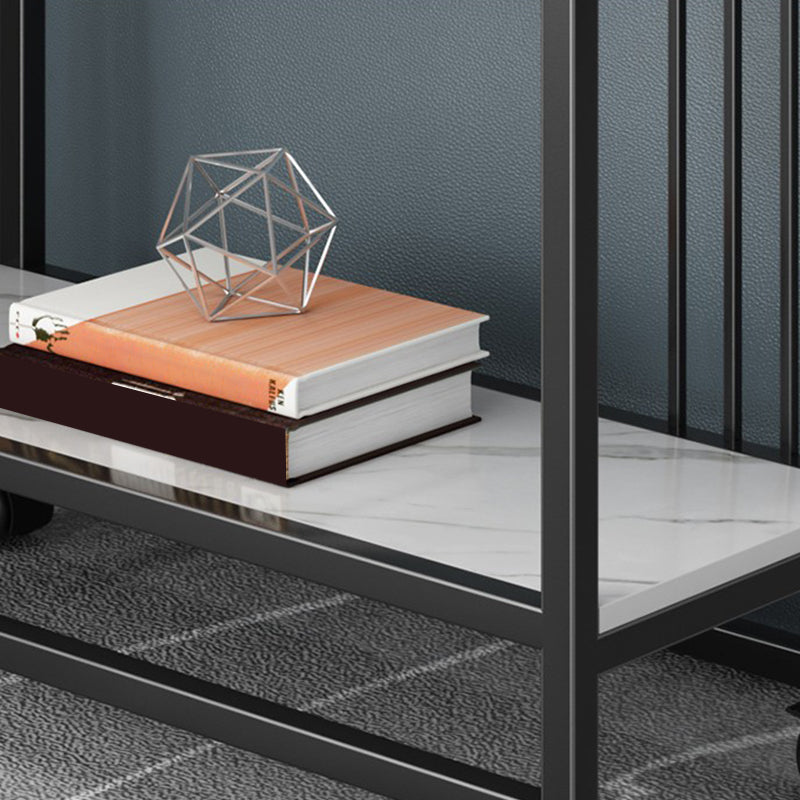 Metal Frame End Table 2-Tier Stone Top Accent Side Table with Shelf