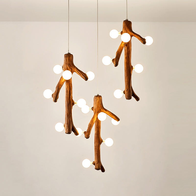 Modernism Branch Resin Multi-plafond Light 18 têtes d'éclairage suspendu en marron avec conception de bulbe exposée