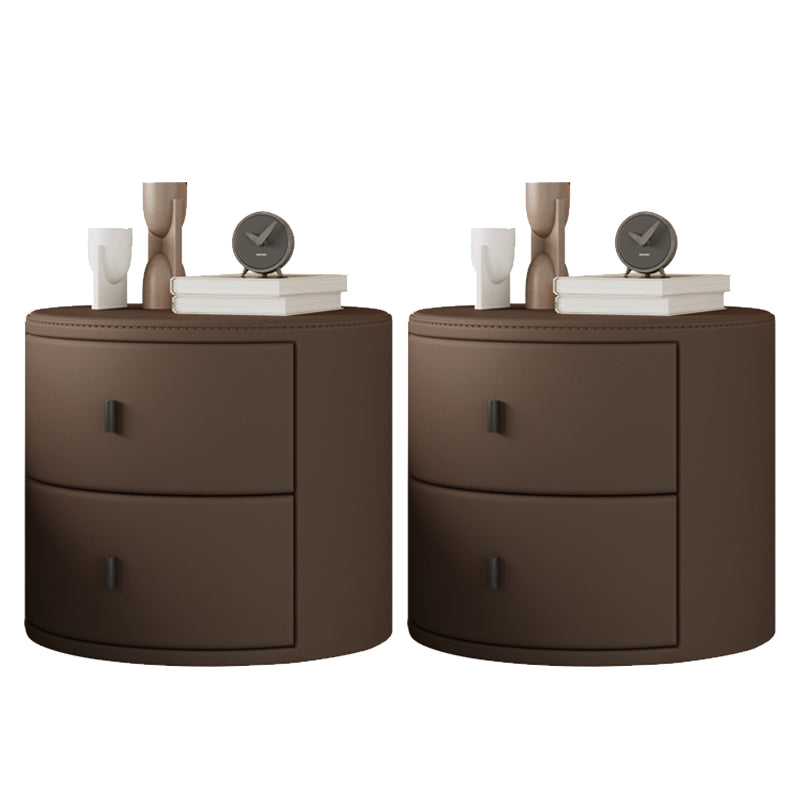 Faux Leather Oval Nightstand with 2-Drawer Wood Bedside Table for Nursery