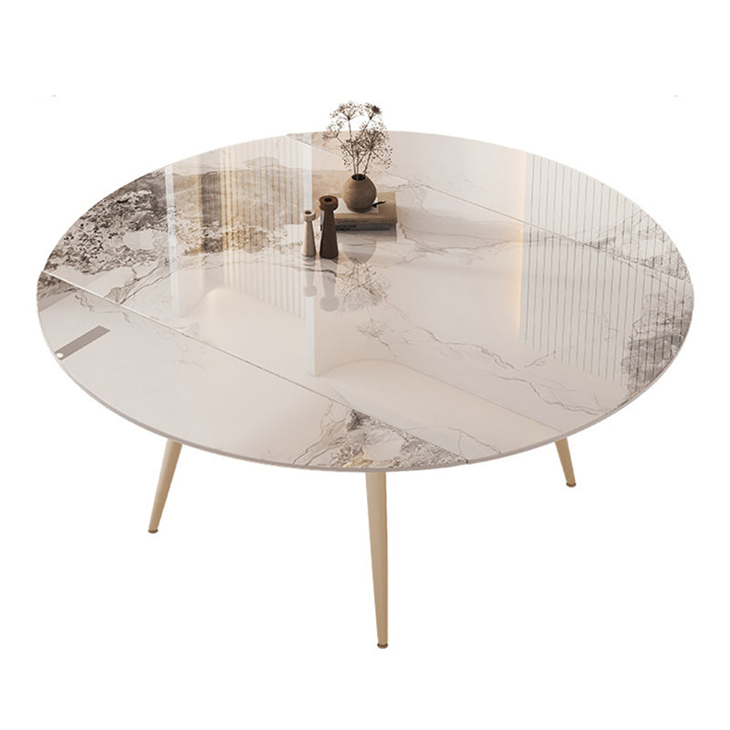 Round Modern Dining Table for Kitchen White Dinette Table with Metal Legs