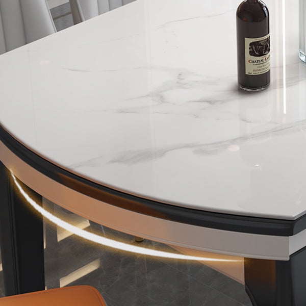 Drop-Leaf Dining Table Round White Dinner Table with Wooden Base