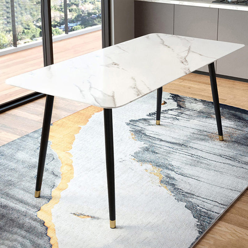 Rectangle Modern Dining Table White Stone Top Indoor Dinette Table