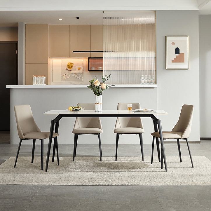Rectangle Modern Dining Table White Stone Top Indoor Dinette Table