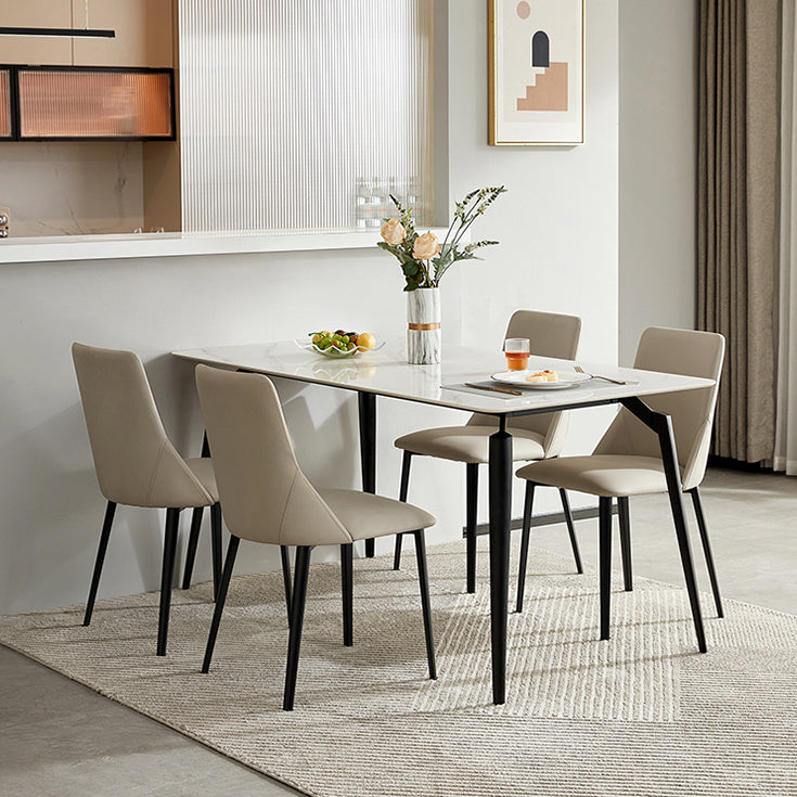 Rectangle Modern Dining Table White Stone Top Indoor Dinette Table