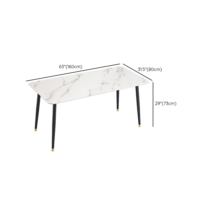 Rectangle Modern Dining Table White Stone Top Indoor Dinette Table