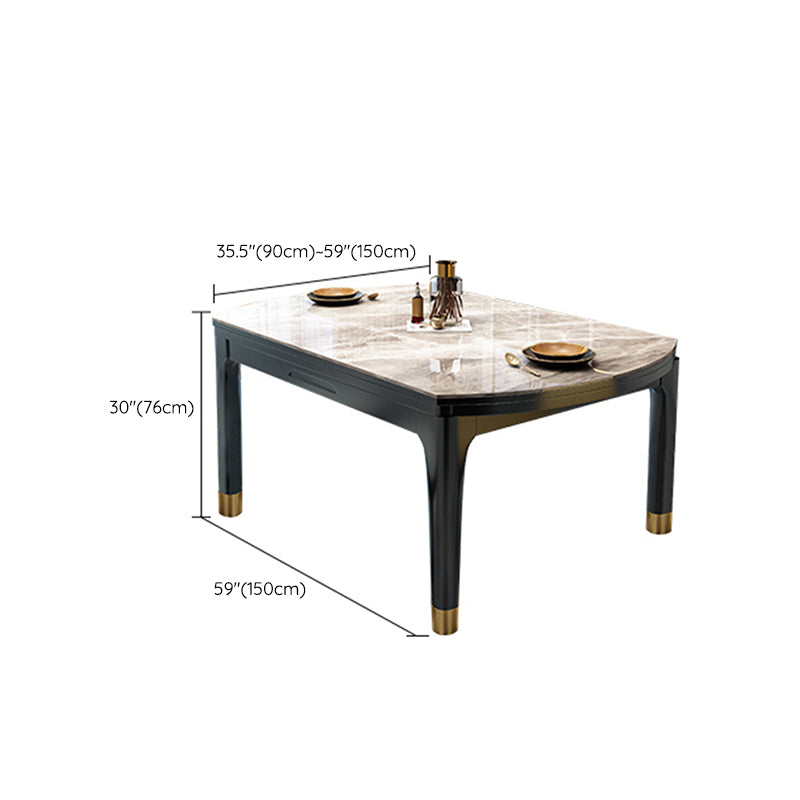 Drop-Leaf Dining Table Sintered Stone Dinner Table with Wooden Base