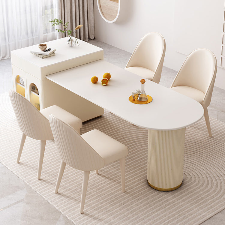 White Stone Top Dinette Table with Storage Modern Free Form Dining Table
