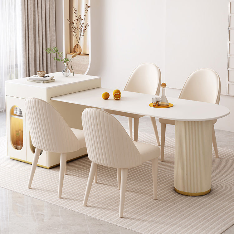 White Stone Top Dinette Table with Storage Modern Free Form Dining Table