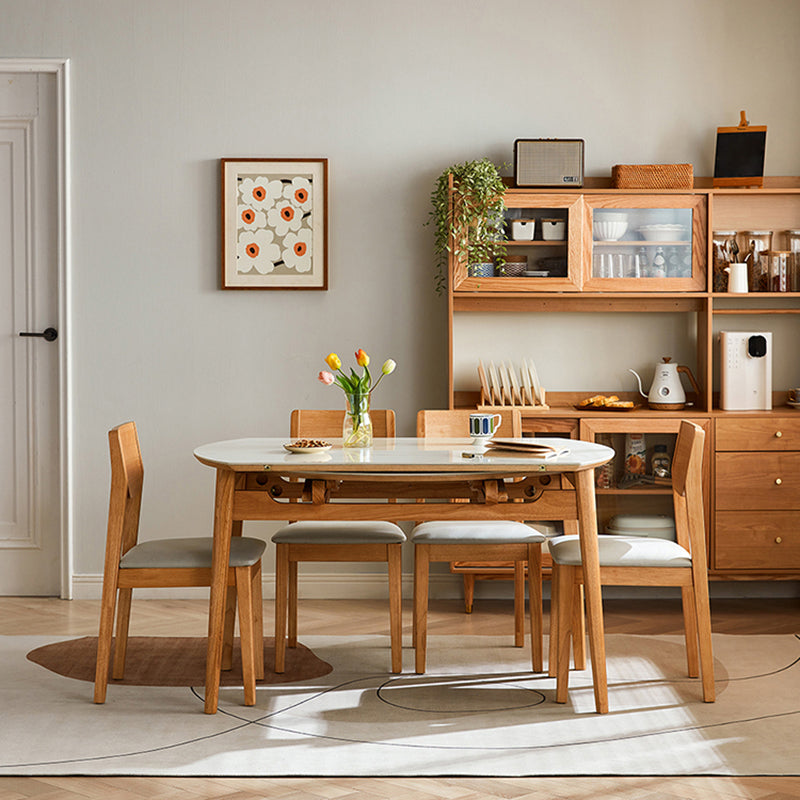 Stone Top Dinette Table with Wooden Frame Modern White Home Dining Table