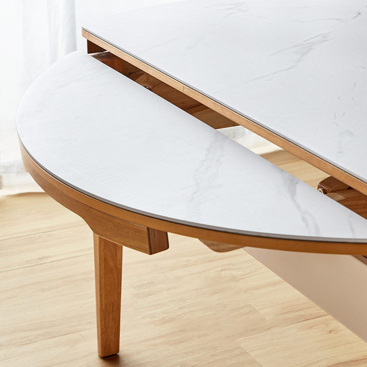 Stone Top Dinette Table with Wooden Frame Modern White Home Dining Table