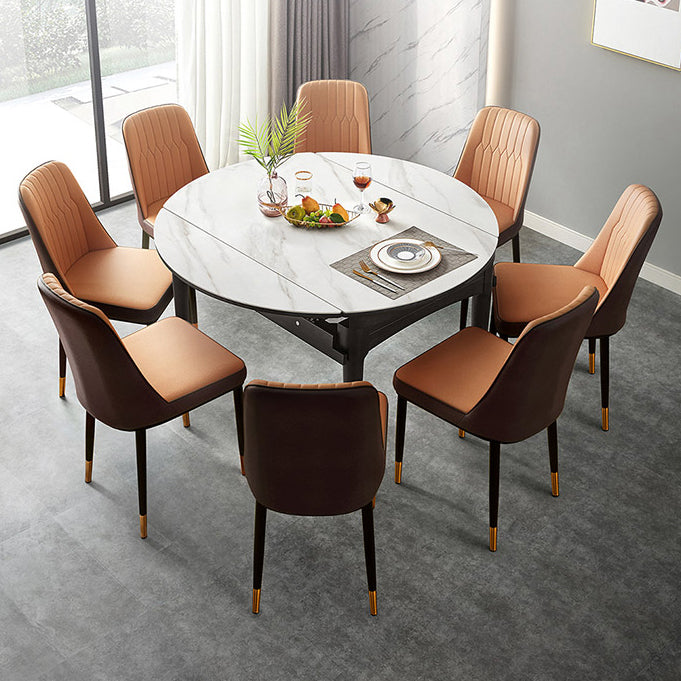 Sintered Stone Dining Table Round Drop-Leaf Dinner Table for Dining Room