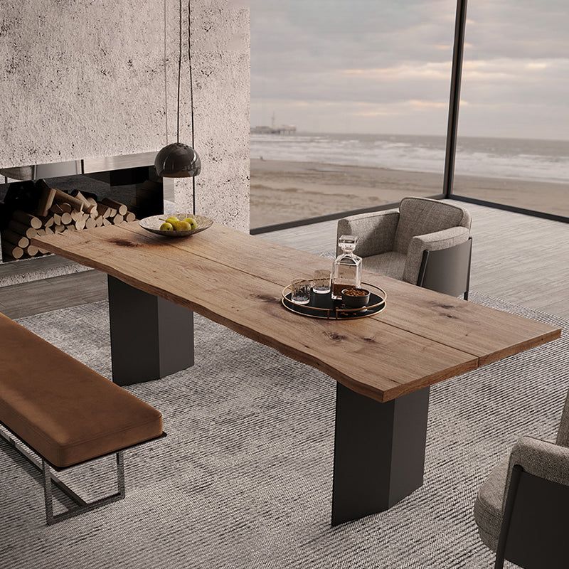 Brown Solid Wood Top Dining Table Rectangle Kitchen Dinette Table