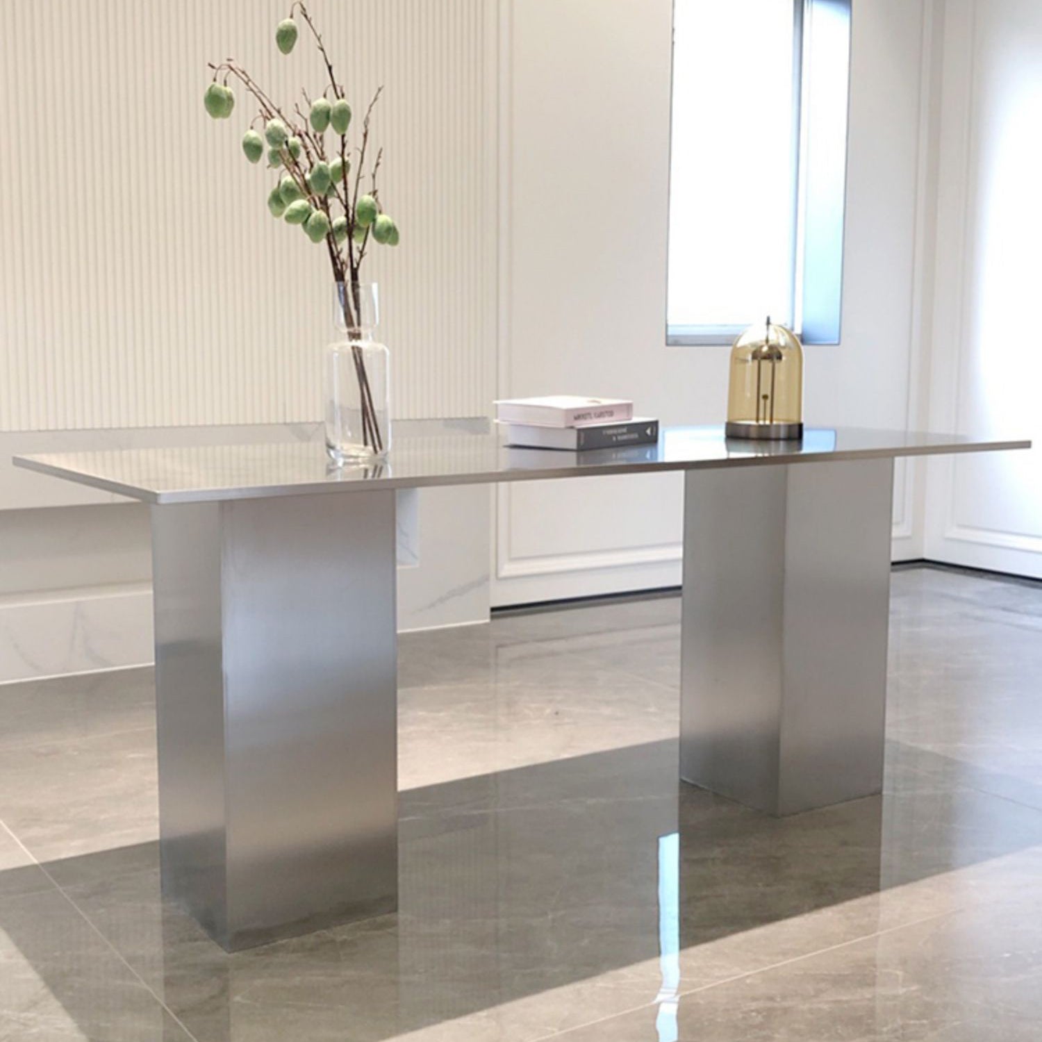Stainless Steel Dining Table Rectangle Modern Dinner Table for Dining Room