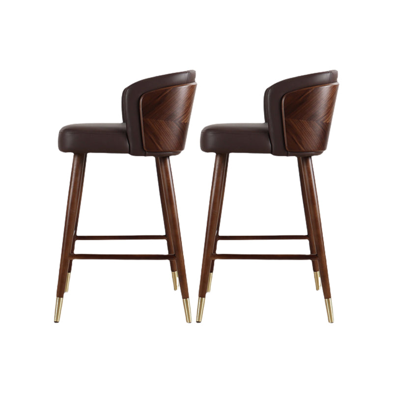 Scandinavian Solid Wood Bar Stool Backrest Counter Stool in Brown