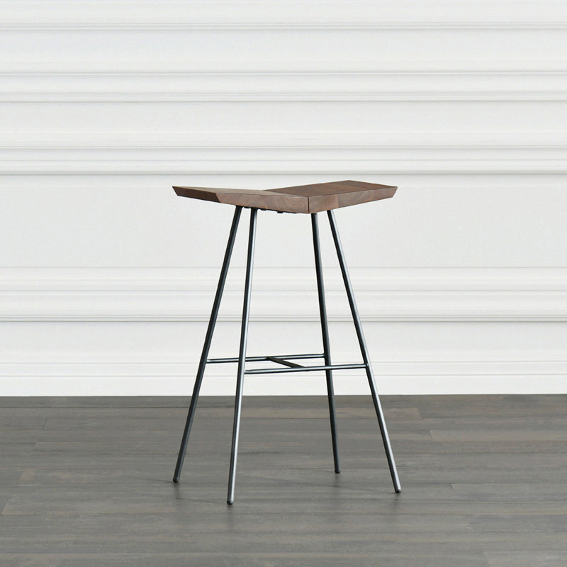 Contemporary Metal Bar Stool Footrest Counter Stool in Brown