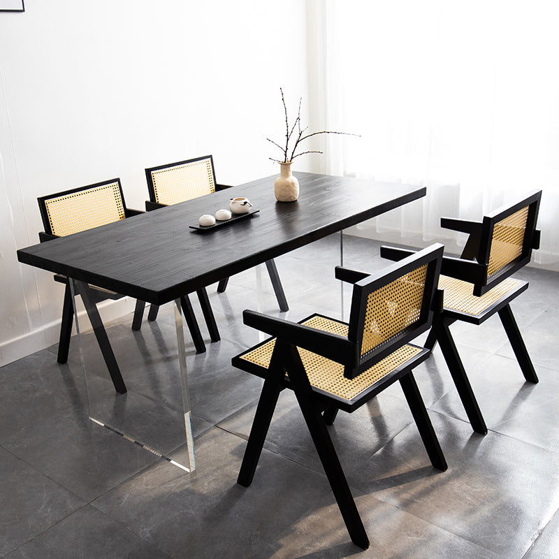 Contemporary Solid Wood Furniture 1/2/5 Pcs Dining Room Table Set in Black