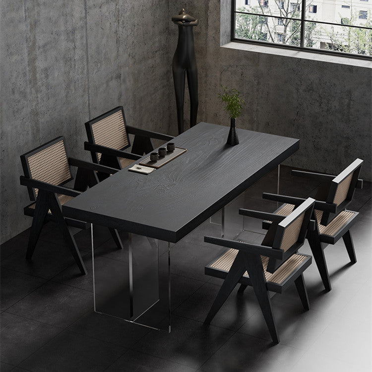 Contemporary Solid Wood Furniture 1/2/5 Pcs Dining Room Table Set in Black