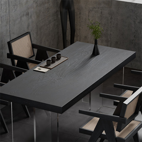 Contemporary Solid Wood Furniture 1/2/5 Pcs Dining Room Table Set in Black
