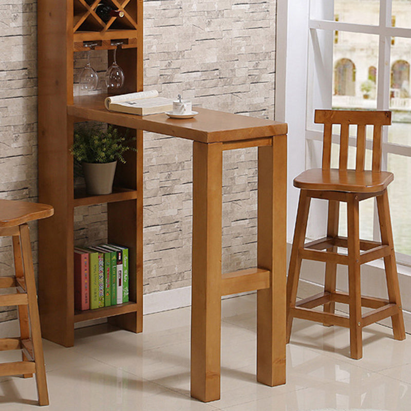 Brown Pine Wood Bistro Table with Storage Modern Pub Table for Home