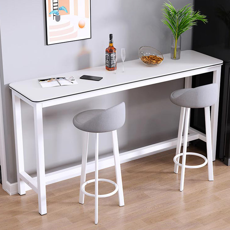 Matte Finish Faux Wood Bar Table Modern Pub Table with Metal Frame