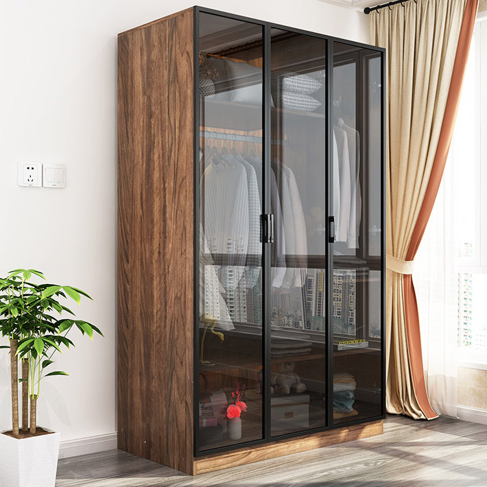 Modern Freestanding Wardrobe Armoire Tempered Glass Doors Wardrobe with Shelves