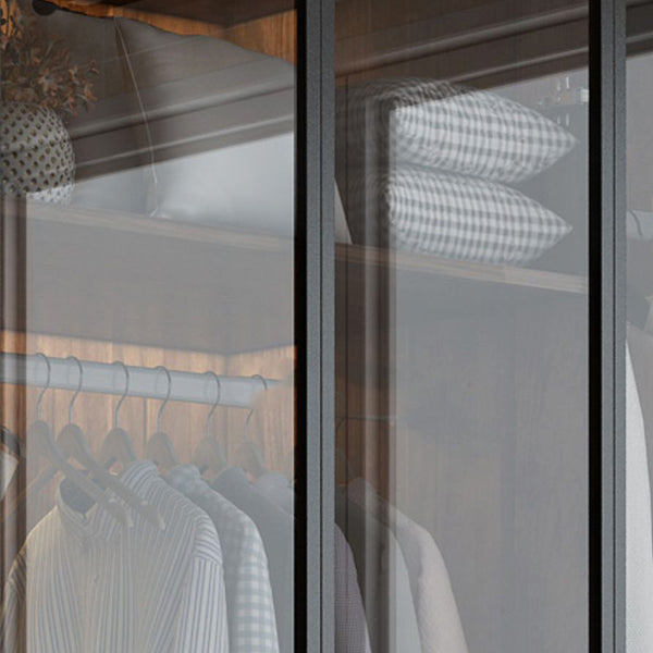 Modern Freestanding Wardrobe Armoire Tempered Glass Doors Wardrobe with Shelves