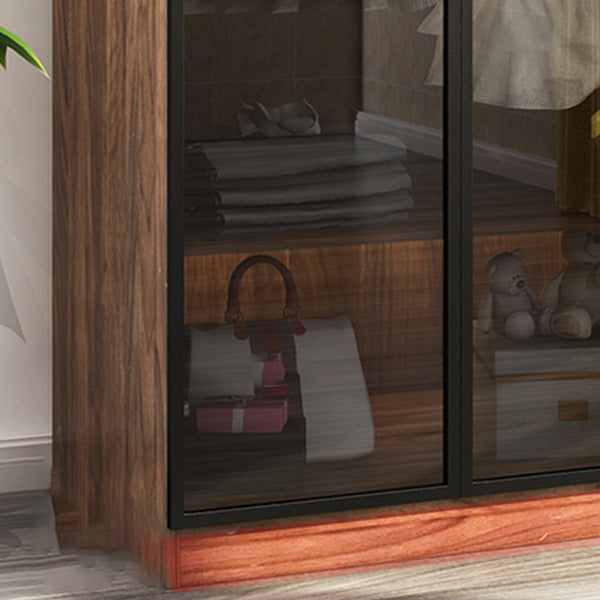 Modern Freestanding Wardrobe Armoire Tempered Glass Doors Wardrobe with Shelves