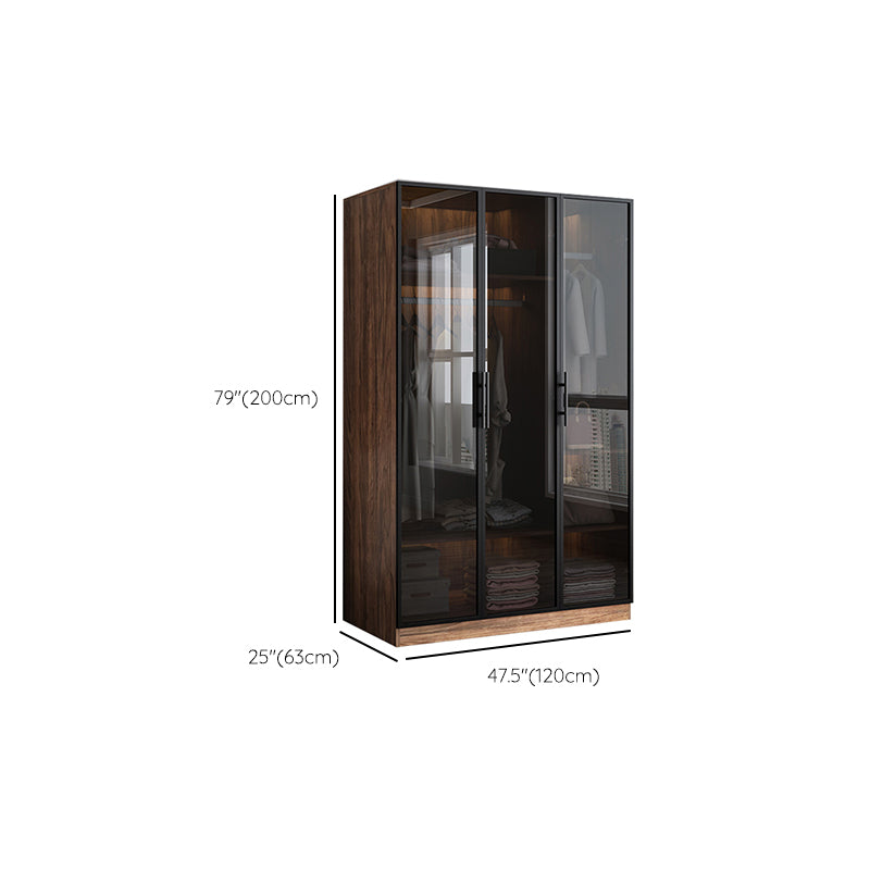 Modern Freestanding Wardrobe Armoire Tempered Glass Doors Wardrobe with Shelves
