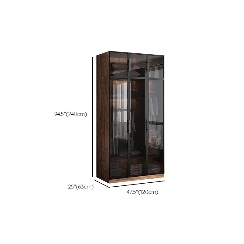 Modern Freestanding Wardrobe Armoire Tempered Glass Doors Wardrobe with Shelves