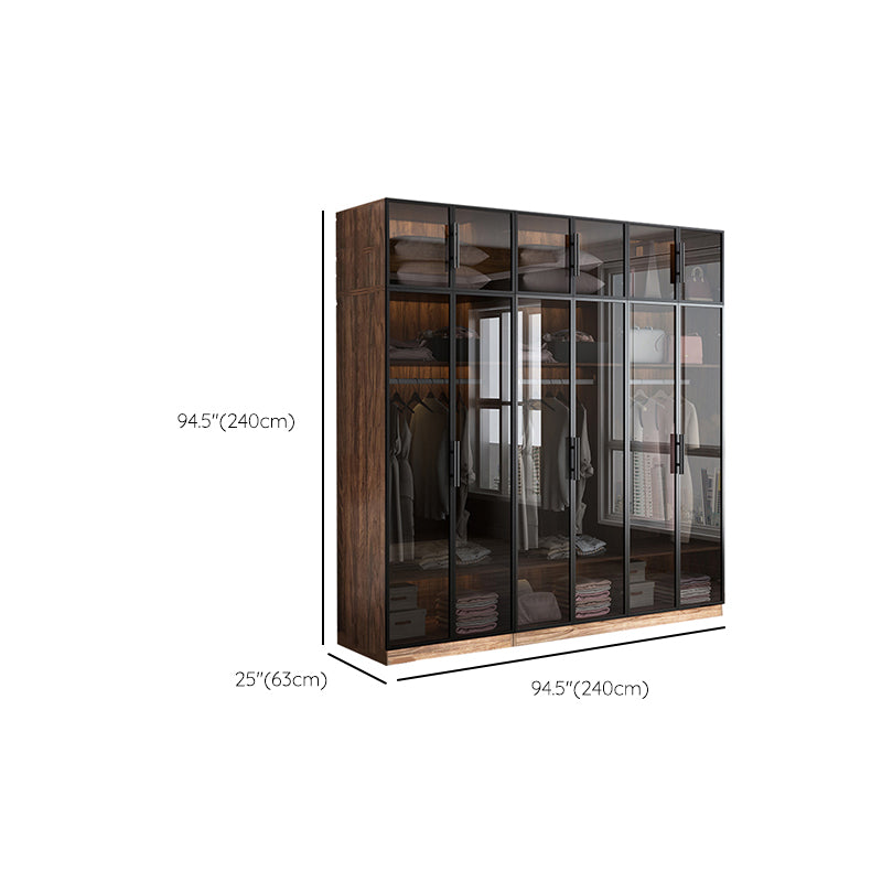 Modern Freestanding Wardrobe Armoire Tempered Glass Doors Wardrobe with Shelves