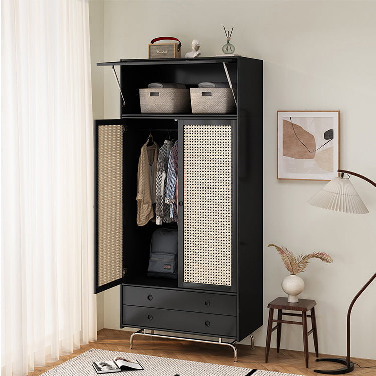 Black Solid Wood Wardrobe Modern Freestanding Wardrobe with Legs