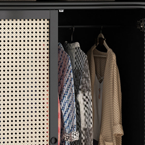 Black Solid Wood Wardrobe Modern Freestanding Wardrobe with Legs