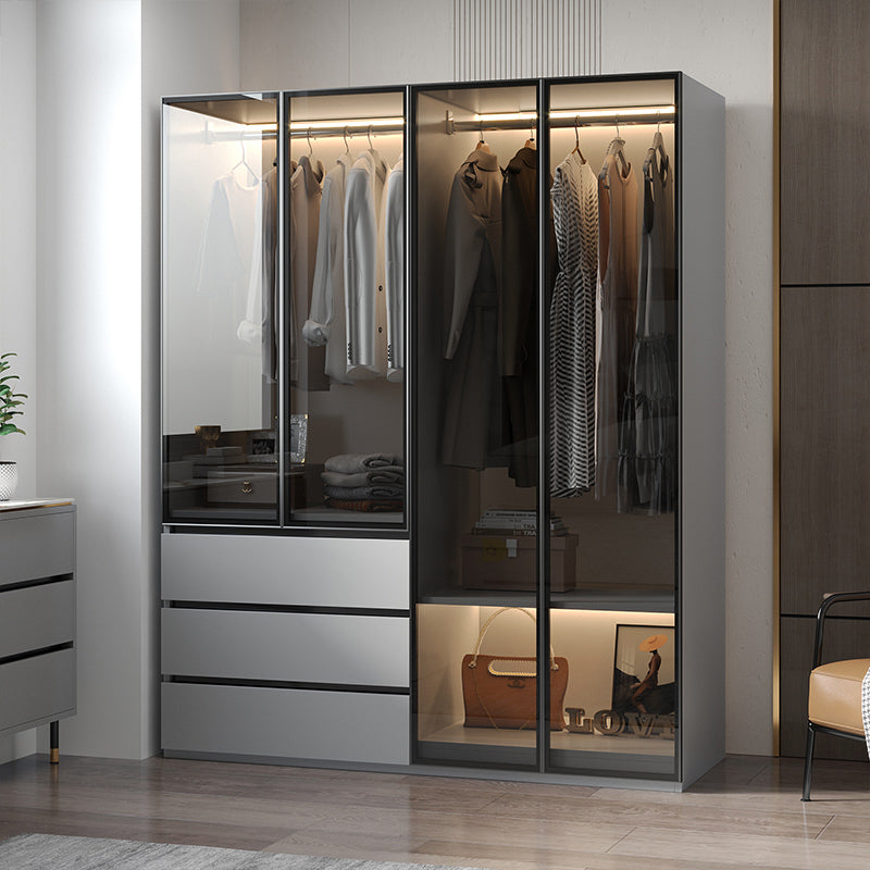 Modern Wood Frame Wardrobe Armoire Freestanding Wardrobe with 3 Self Close Drawers