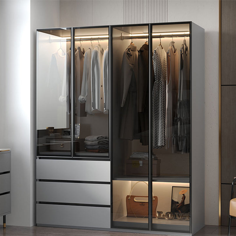 Modern Wood Frame Wardrobe Armoire Freestanding Wardrobe with 3 Self Close Drawers