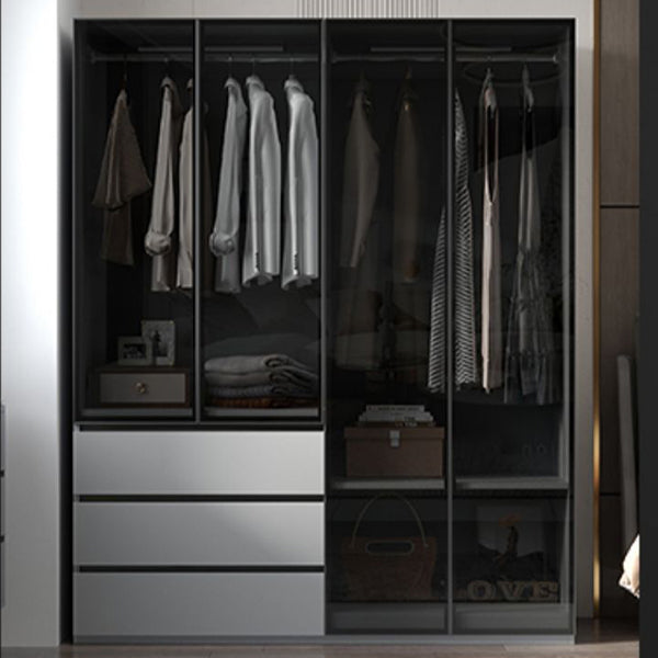 Modern Wood Frame Wardrobe Armoire Freestanding Wardrobe with 3 Self Close Drawers