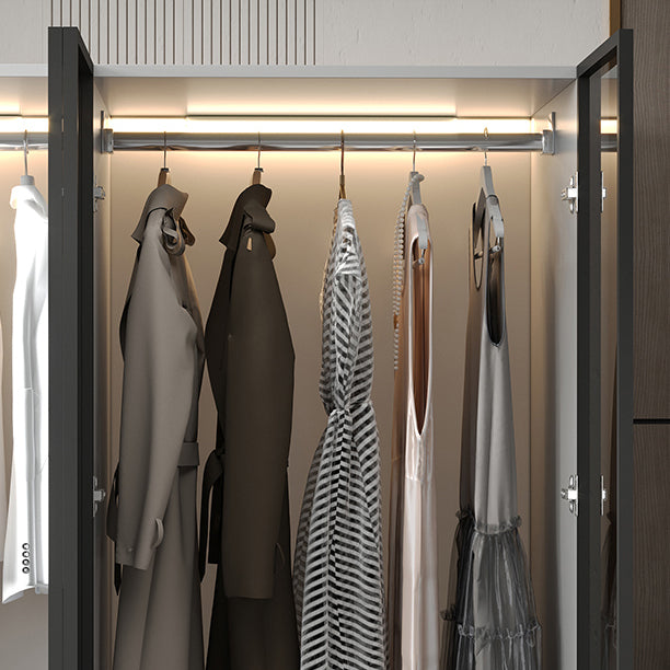 Modern Wood Frame Wardrobe Armoire Freestanding Wardrobe with 3 Self Close Drawers