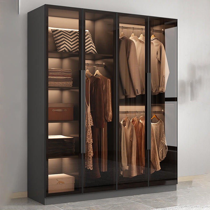 Modern Wooden Frame Wardrobe Freestanding Multifunctional Wardrobe Tempered Glass Doors