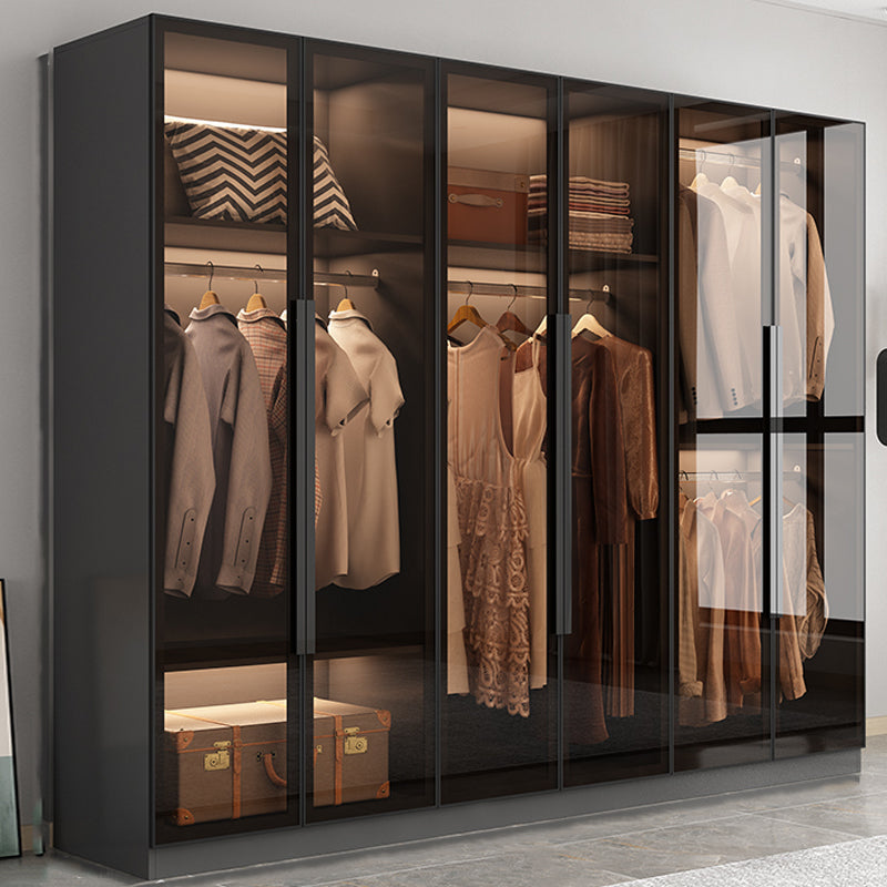 Modern Wooden Frame Wardrobe Freestanding Multifunctional Wardrobe Tempered Glass Doors